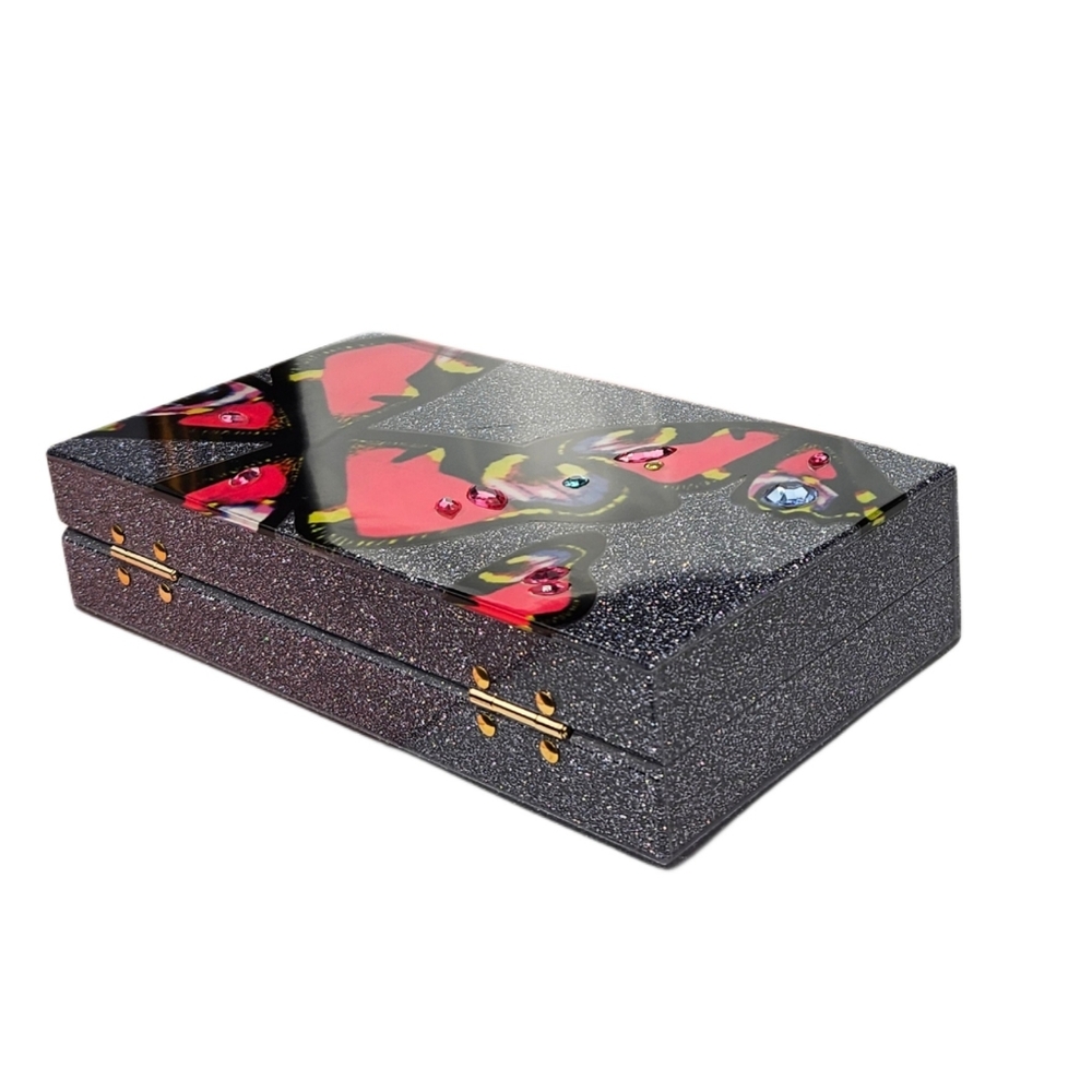 ❤️SPECIAL❤️SOPHIA WEBSTER Butterfly Clutch, Glittery Black & Crystals - Picture 5 of 10